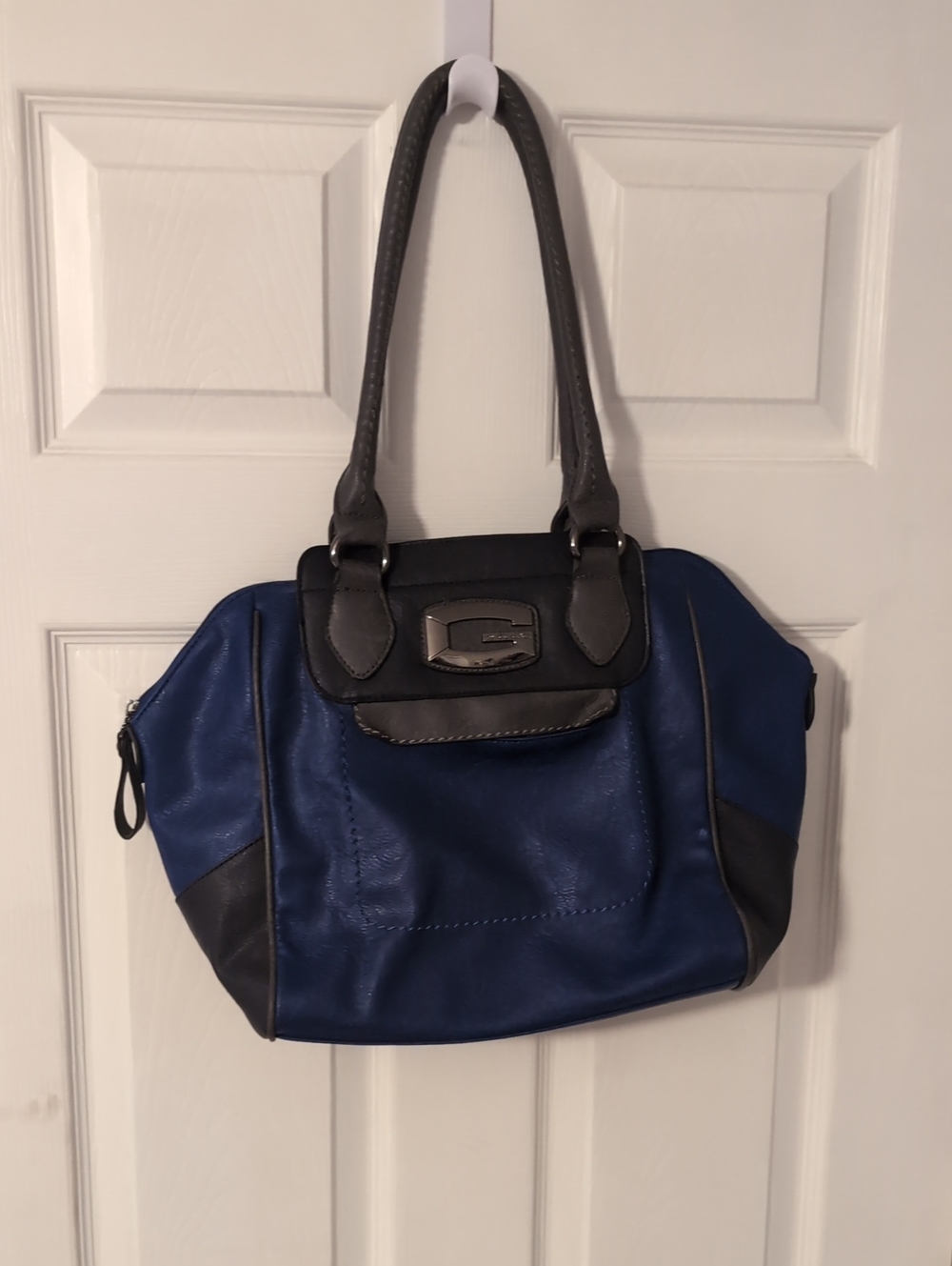Vintage VTG by Gussaci Blue Grey Colorblock Satchel Handbag Purse
